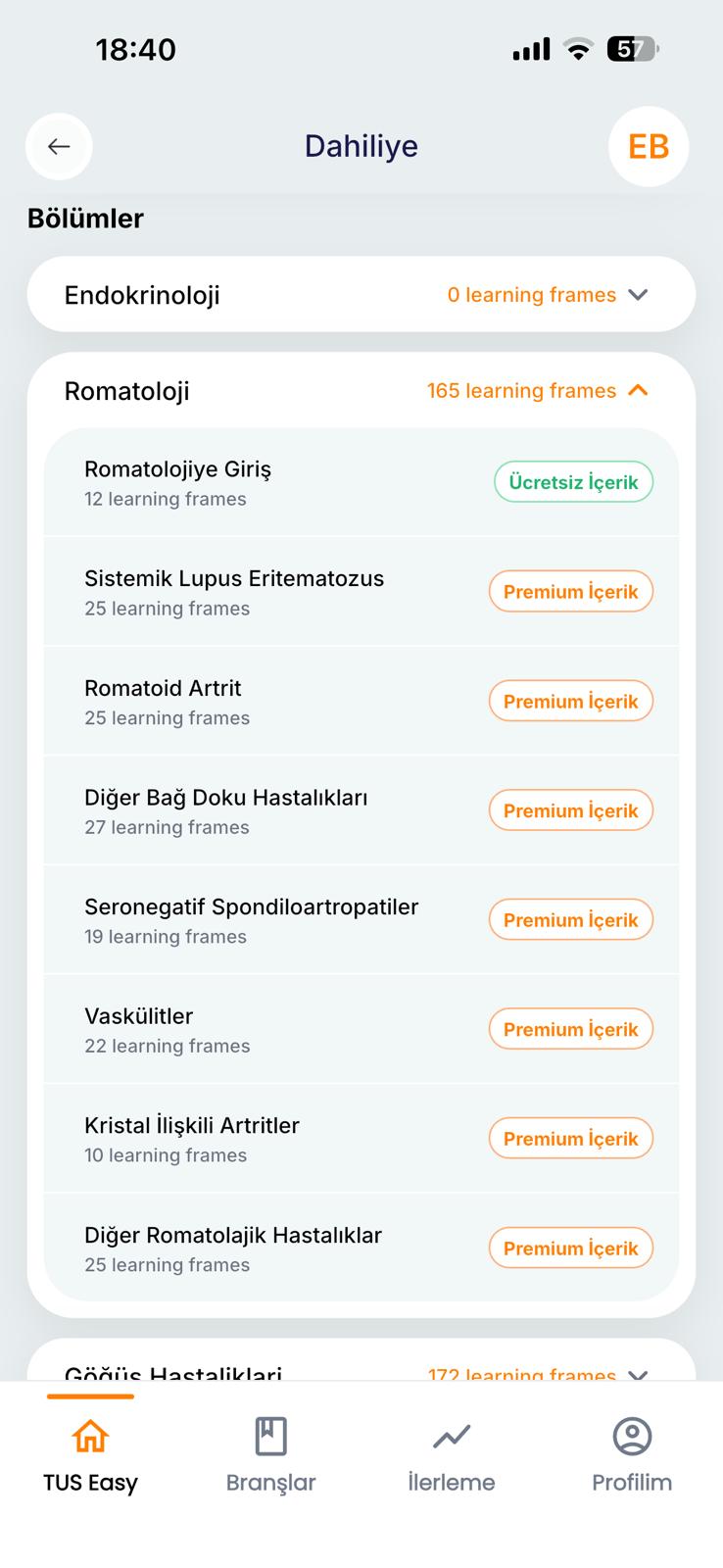 TUS Easy branş ve bölüm listesi